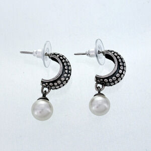 Vintage Sterling Silver 925 Hobnail Detail Imitation Pearl Drop Earrings